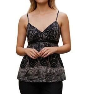 Express Sequin Empire Waist Cami Babydoll Top Party Art Deco Black Y2K Large